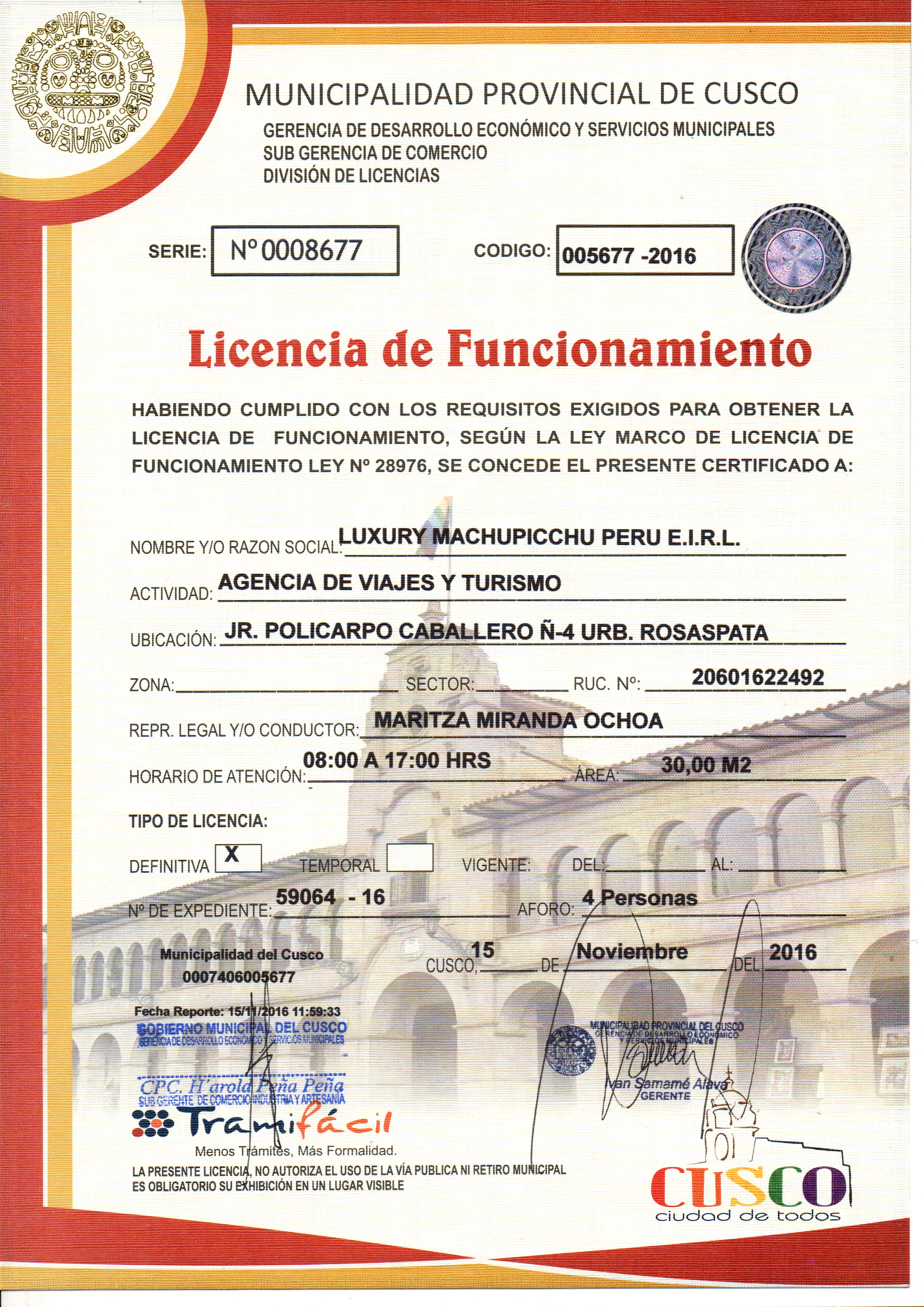 Licencia de Apertura y Funcionamiento Cusco